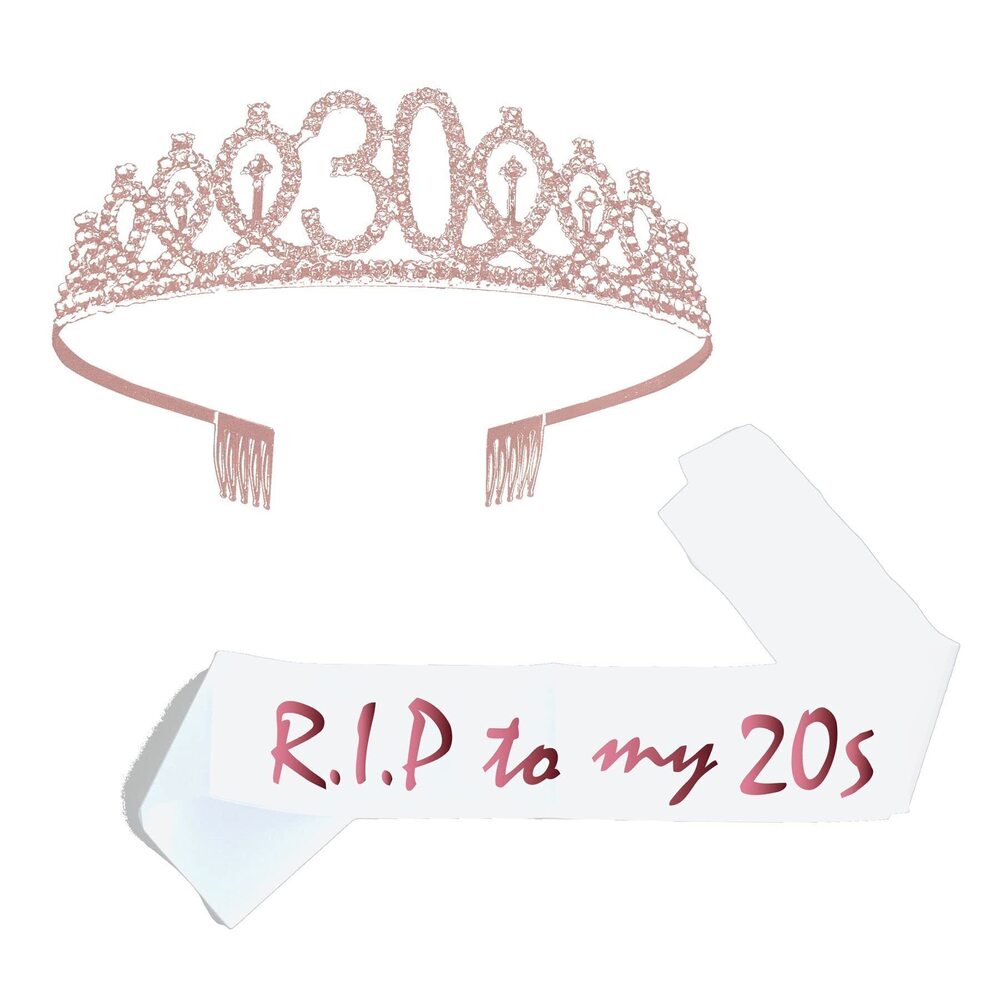 8066 RIP to My 20s Sash & Rhinestone Tiara Set 30th Birthday Funny Gift